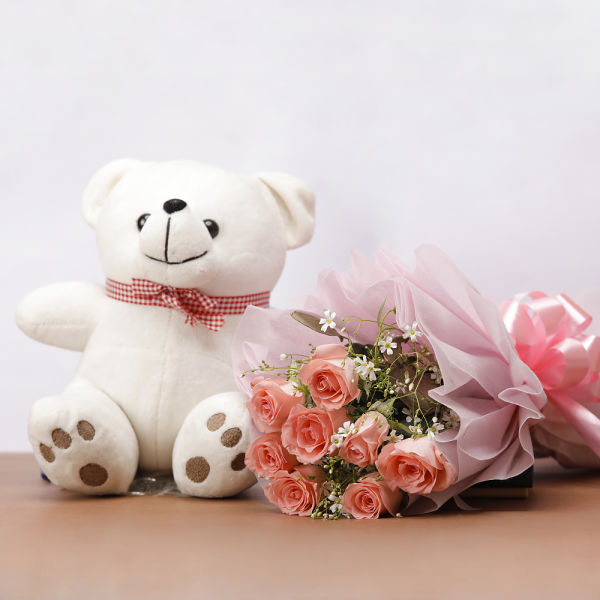 Pink Roses With Teddy